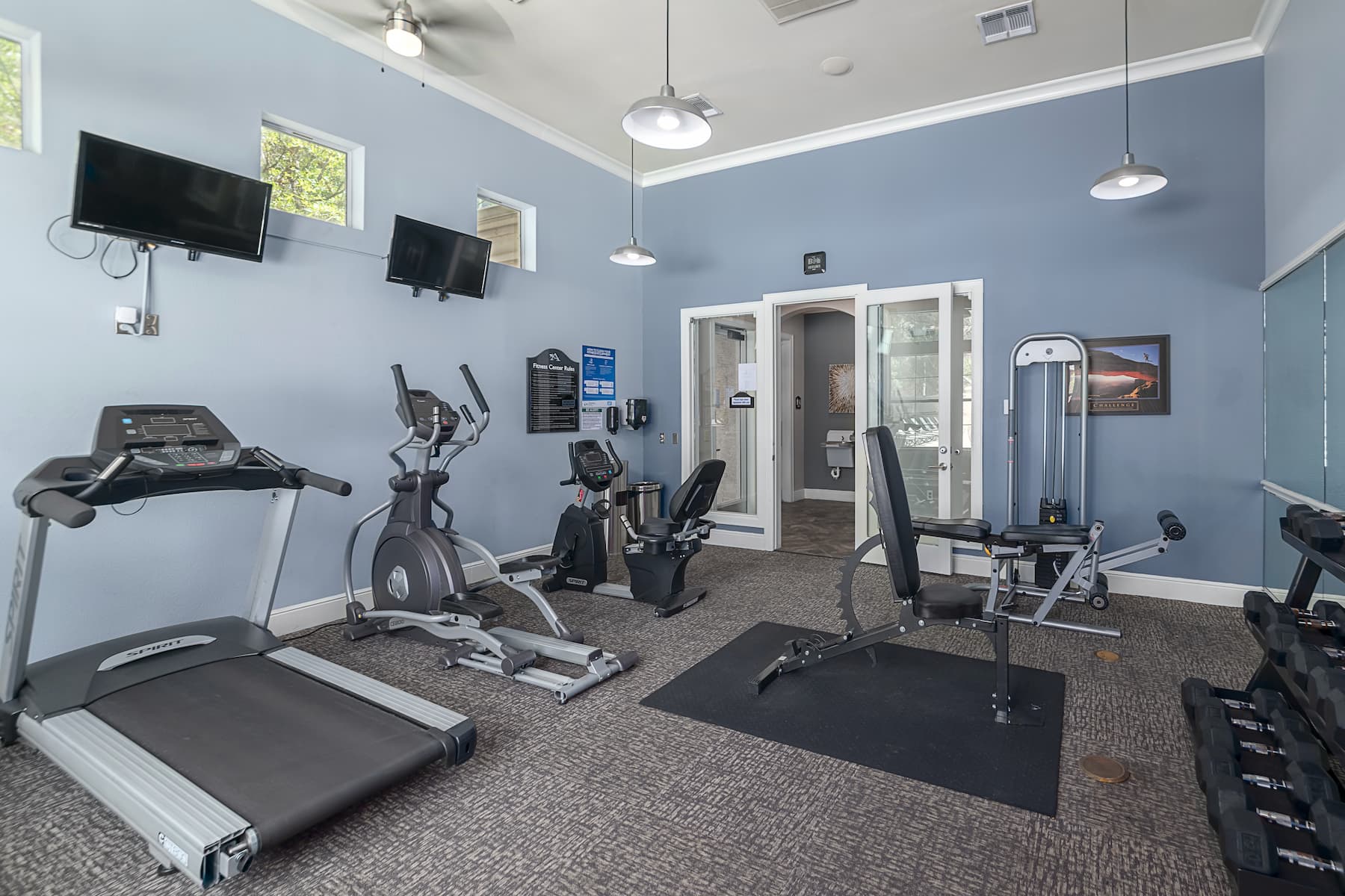get your daily exercise routine done in our fitness room with modern equipment