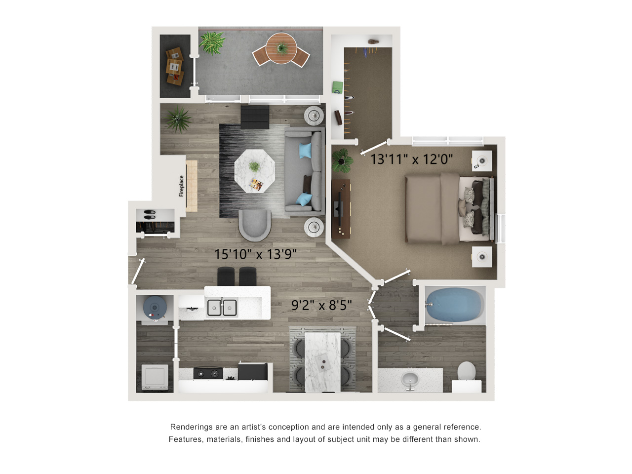 one bed one bath 751 square foot floor plan