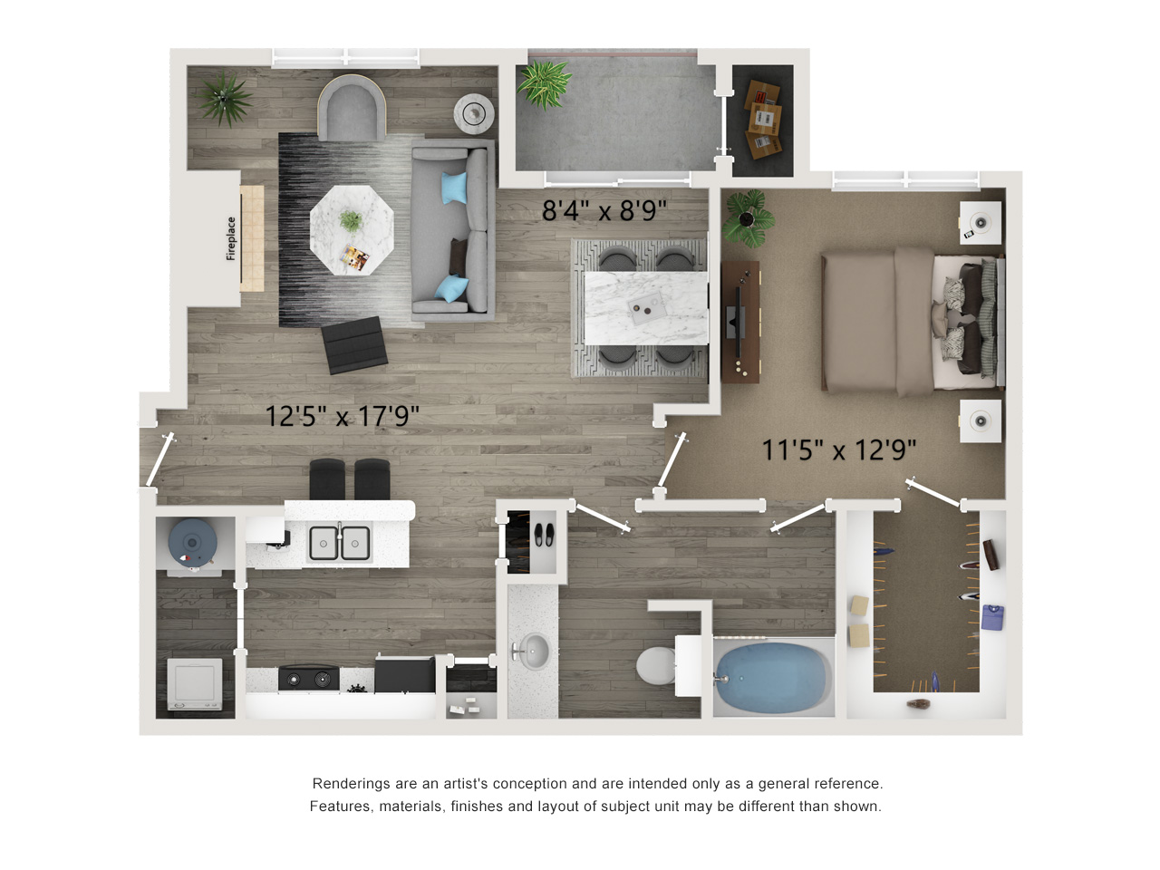 one bed one bath 804 square foot floor plan