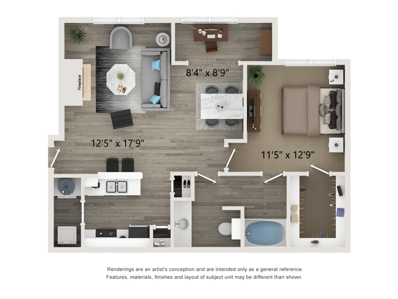 one bed one bath 862 square foot floor plan