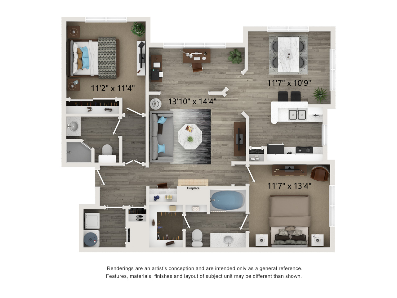 two bed two bath 1,201 square foot floor plan